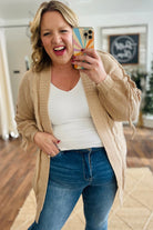 Parchment Cable Knit Braided Tie Sleeve Plus Size Knit Cardigan Plus Size Sweaters&Cardigans 86b43b58eb8e8aac