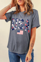Gray Floral USA Flag Graphic Roll Up Sleeve Tee Graphic Tees 86fe7a372e60f2c2