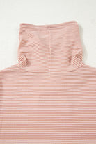 Apricot Pink Horizontal Twist Ribbed Drawstring Cowl Neck Knit Top Long Sleeve Tops 870693b7d0fe09a6