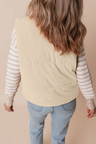 Beige Corduroy Stand Neck Zipped Puffer Vest Vests 87212ecc3c06881a