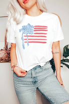 White American Flag Bow Knot Heat Transfer Printing Crew Neck T Shirt Graphic Tees 876d6832700cf1ee