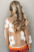 Smoke Gray Big Flower Pattern Contrast Striped Baggy Sweater Sweaters 878d1fd4b3d6b85e