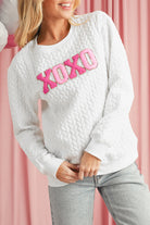 White XOXO Chenille Letter Patch Quilted Sweatshirt Sweatshirts & Hoodies 87c50bdfcd742aa1