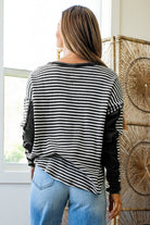 Khaki Stripe Patchwork Knit Drop Shoulder Top Long Sleeve Tops 87dcc19bbd50f0cc