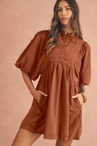 Gold Flame Light Snap Button Empire Waist Lantern Sleeve Corduroy Dress Short Dresses 880b2ef0e92b25e8