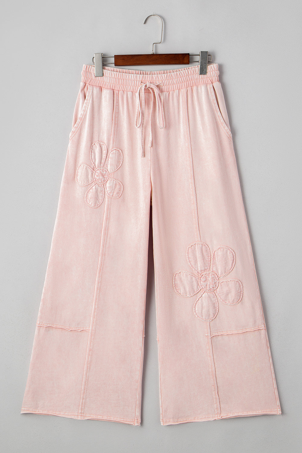 Pink Flower Patch Mineral Washed Cropped Wide Leg Pants Pants 8820b9eac49bbc38