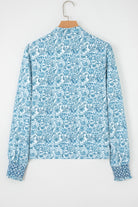 Sky Blue All Over Floral Puff Sleeve Shirt Blouses 882282d1853d5db8