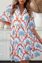 Orange Palm Tree Print Short Sleeve Flowy Dress Short Dresses 882efc261c40bbb1