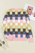 Multicolour Checkered Pattern Button Front Knit Cardigan Cardigans 88691a28743b5ee1