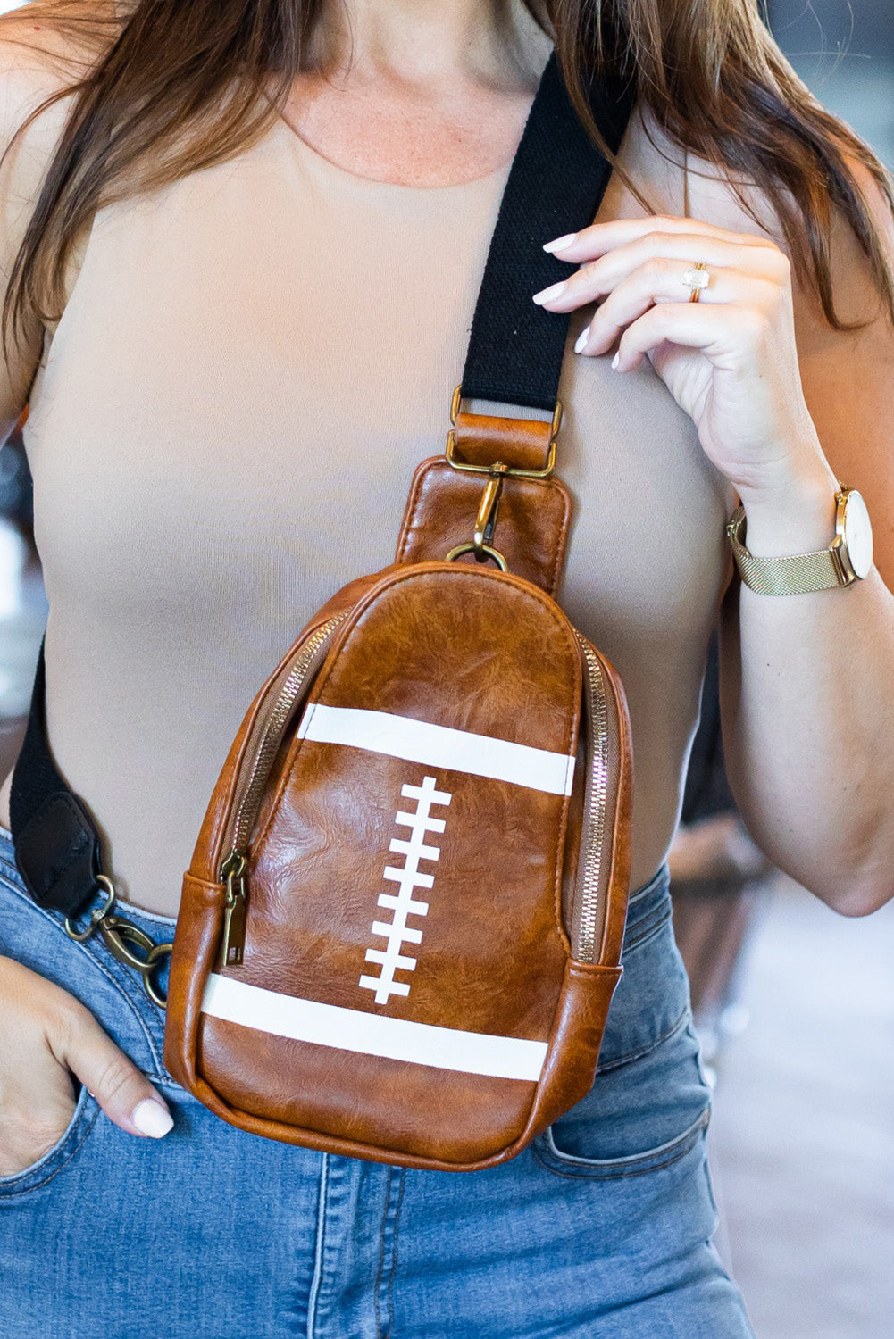 Brown PU Leather Football Mini Crossbody Bag Crossbody Bags 887191b83563a1da