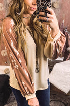 Apricot Casual Ethnic Print Patch Long Sleeve Top Long Sleeve Tops 8874f36ee1724005