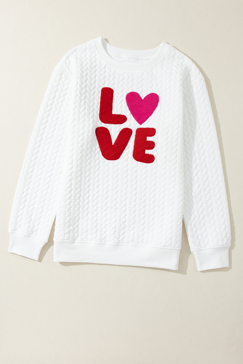 White XOXO Chenille Letter Patch Quilted Sweatshirt Sweatshirts & Hoodies 889a87890b164898