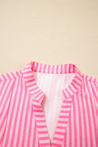 Pink Stripe Flare Sleeve Half Placket Tiered Flowy Mini Dress Short Dresses 88f573fcd75232c3