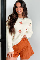 Beige Pumpkin Embroidered Halloween Thanksgiving Festival Sweater Sweaters 8960870b52033183