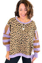 Purple Leopard Striped Patchwork Plus Size Loose Sweatshirt Plus Size Tops 89b1904ddef0c704