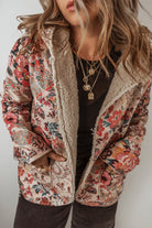Beige Vintage Paisley Floral Printed Sherpa Lined Hooded Jacket Jackets 89b9524b52ff3fd2