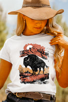 White Western Buffalo On Plains Heat Transfer Printing Graphic Crew Neck Tee Graphic Tees 89ff5933bfdc50d2
