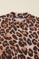 Brown Leopard Mock Neck Long Sleeve Mesh Top Long Sleeve Tops 8a011915a337c8ff