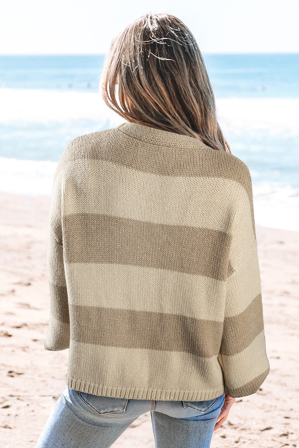 Khaki Striped Colorblock Bow Tie Front Knit Cardigan Cardigans 8a146dd77ce187fe