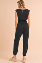 Black Shirred High Waist V Neck Sleeveless Jumpsuit Jumpsuits 8a7c7006c4a8e1f0