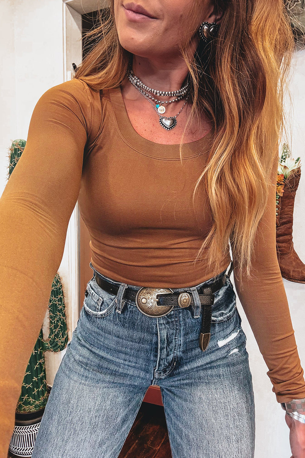 Laurel Green Solid Color Long Sleeve Slim Fit Top Long Sleeve Tops 8aa182527b8c1848