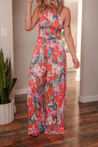Multicolour Floral Print Halter Neck Wide Leg Jumpsuit Jumpsuits 8ab3cbf05b07cc46