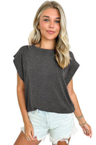 Carbon Grey Twisted Ribbed Textured Plain T Shirt T Shirts 8ae242a0656454b3