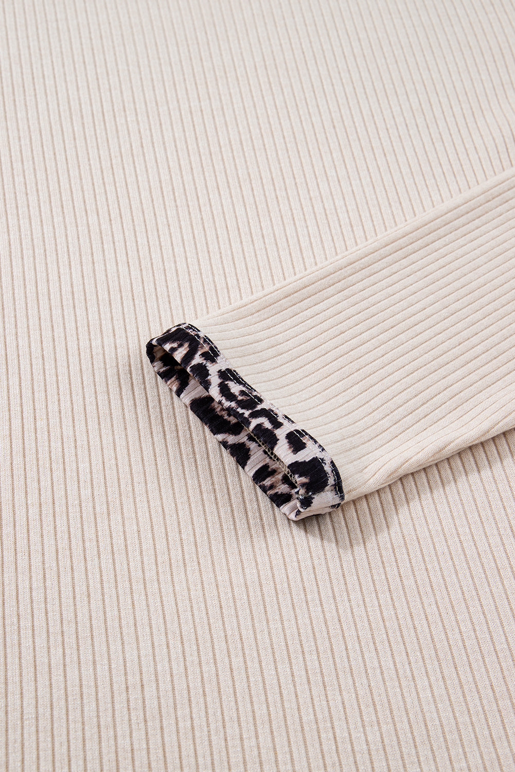 Parchment Ribbed Contrast Leopard Edge Round Neck Plus Size Top Plus Size Tops 8ae3bb2cc5d26a82