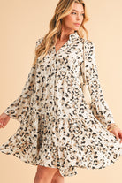 Khaki Leopard Button V Neck Pocket Flowy Mini Dress Short Dresses 8b2f538400900b45