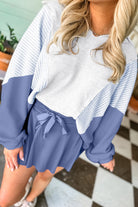 Light Grey Oversized Striped Colorblock Dolman Sleeve Collared Casual Top Long Sleeve Tops 8b3fcac1cbe79aeb