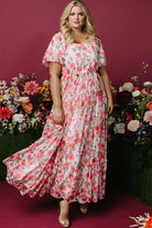 Pink Plus Size Floral Square Neck Puff Sleeve Ruffle Maxi Dress Plus Size Dresses 8b5c2e26c52f564e