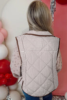 Brown Striped Snap Button Scalloped Hem Winter Vest Coats 8b68ba6c13cda561