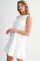 White Floral Eyelet Embroidered Sleeveless Shift Dress Short Dresses 8b987e5d39aaeadf