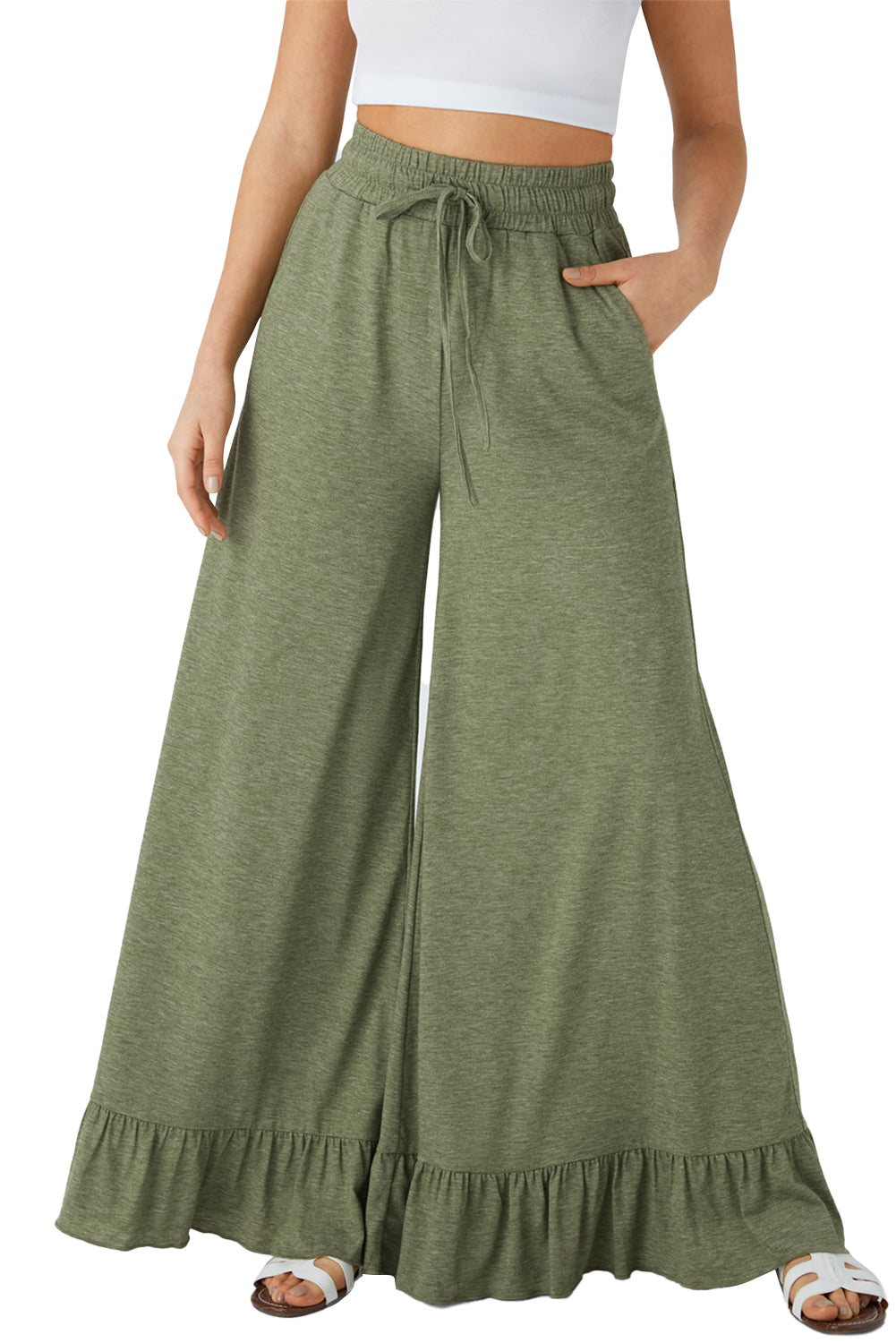 Dune Solid Color Ruffle Hem Wide Leg Pants Pants 8bb8def61dfb3395