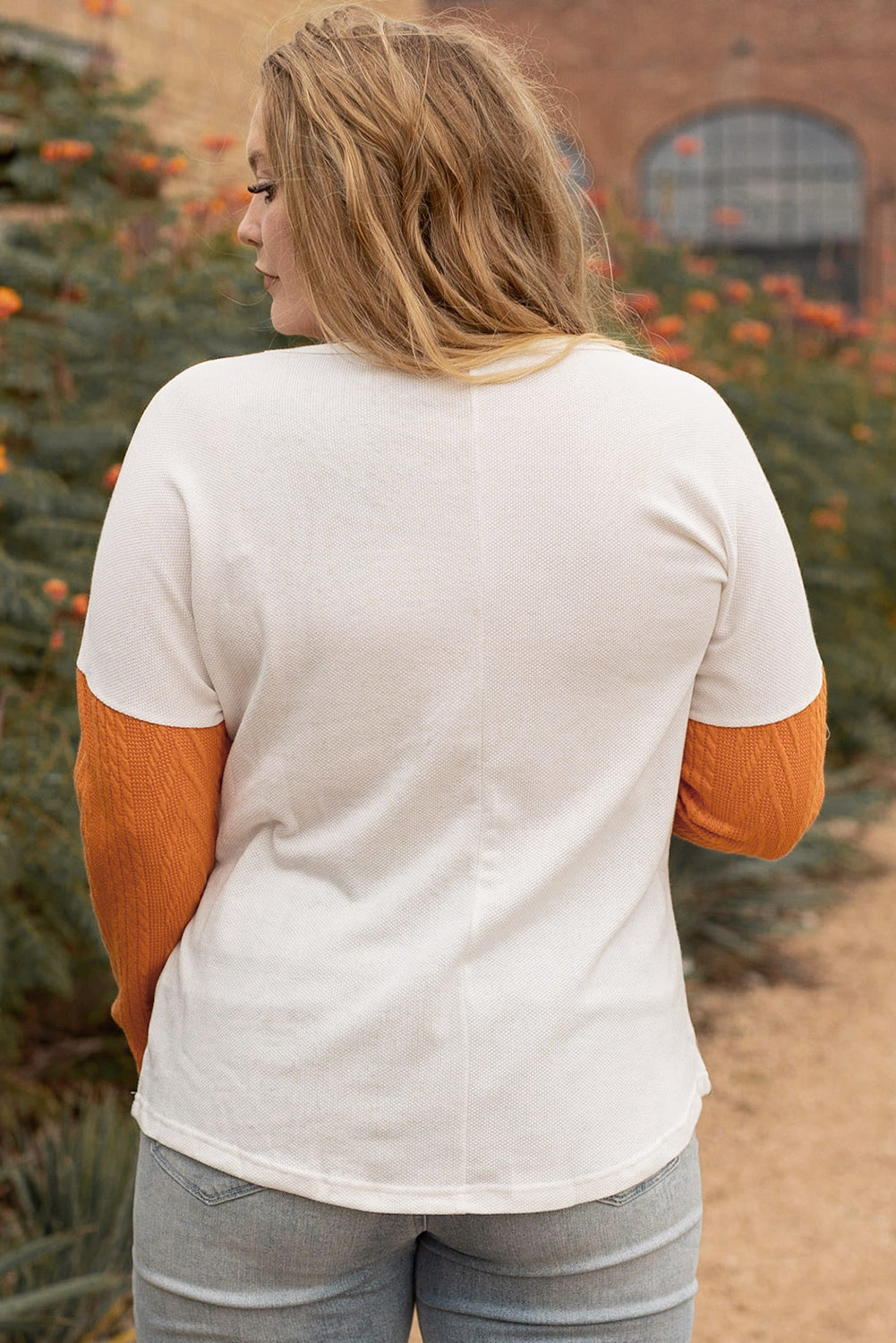 Chestnut Plus Size Pocket Textured Patchwork Top Plus Size Tops 8bcd0dd08ccb6be1