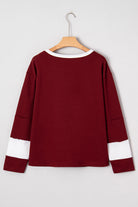 Red Dahlia Cheerful Daisy Flower Patched Round Neck Long Sleeve Top Long Sleeve Tops 8bdc07197fcb3b17