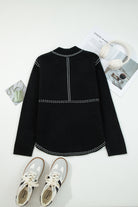 Black Bomber Contrast Trim Snap Button Long Sleeve Cardigan Cardigans 8c109f222454c710