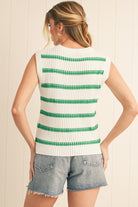 Bright Green Striped Sleeveless Knit Top Short Sleeve Sweater 8c471d296de87eea