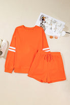 Orange Plus Size Varsity Striped Sleeve Sweatshirt and Shorts Set Plus Size Matching Sets 8c5500189dc6ac6c