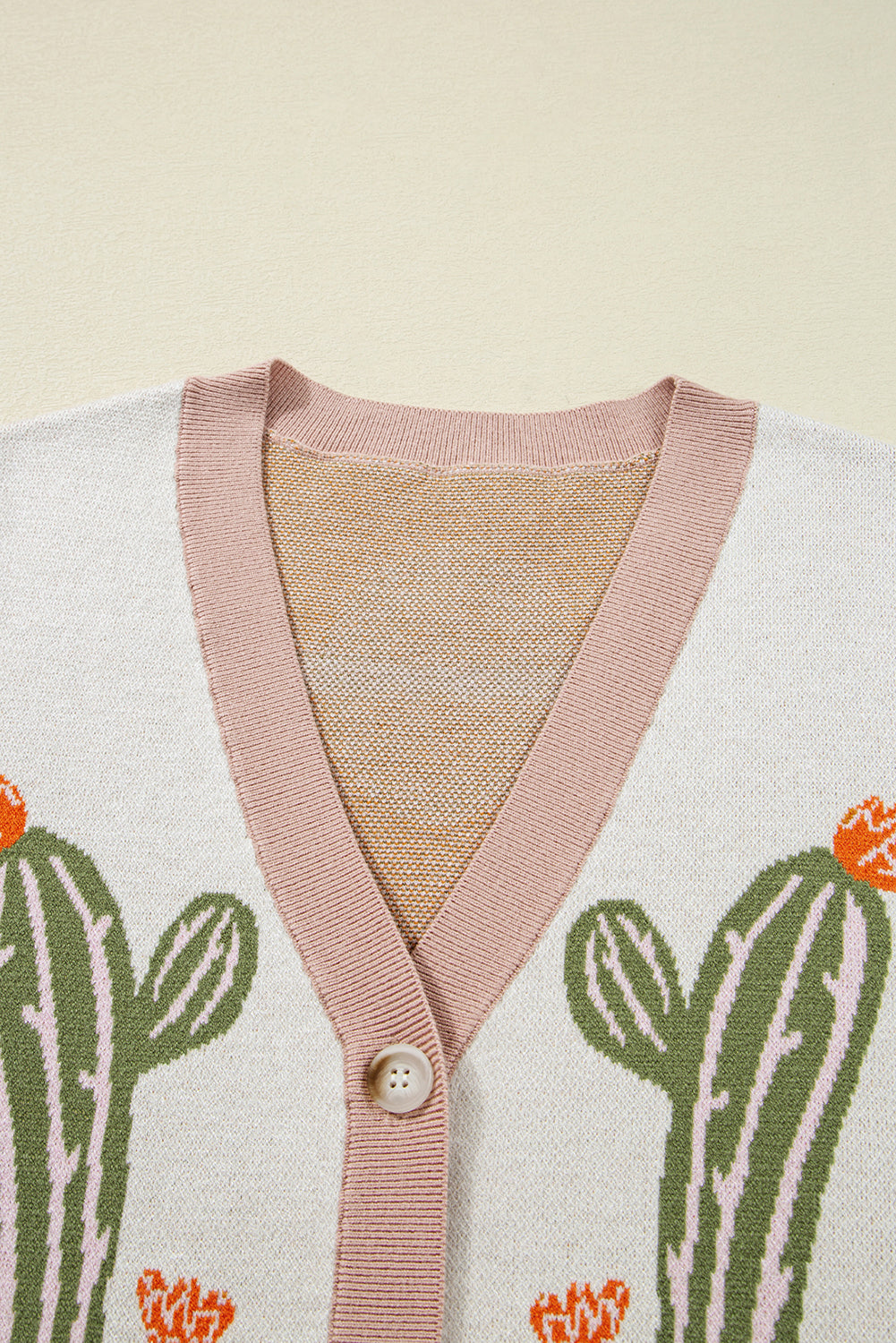 Apricot Cactus Pattern Button Front Knit Cardigan Cardigans 8c83c7869fd1f788