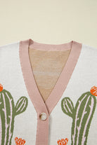 Apricot Cactus Pattern Button Front Knit Cardigan Cardigans 8c83c7869fd1f788