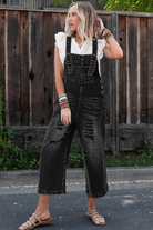 Black Distressed Bib Pocket Wide Leg Denim Overall Jumpsuits 8c9a0a90da41cc4a