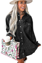 Medium Grey Chest Pocket Raw Hem Denim Loose Shirt Dress Short Dresses 8c9a309f4e379b5a