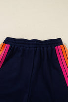 Bluing Colorful Striped Accent Varsity Long Sleeve Pullover and Shorts Matching Set Two Piece Sets 8ca239e140f4270a