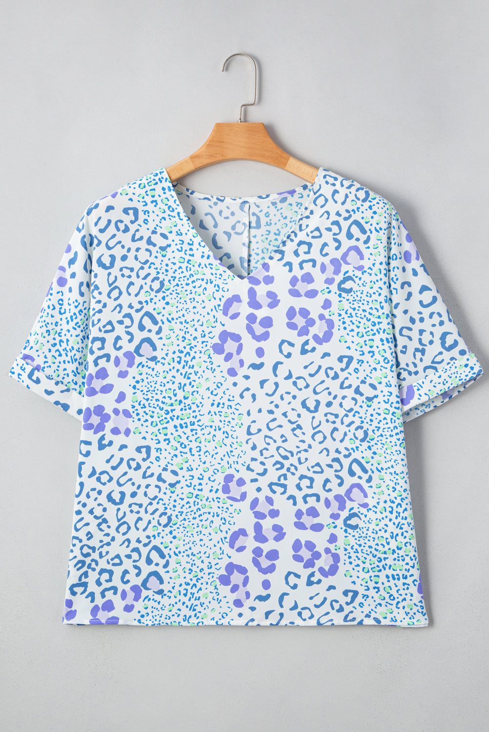 Sky Blue Leopard Print V Neck Short Sleeve Plus Size Top Plus Size Tops 8ca574e5d6829841