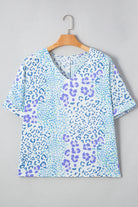 Sky Blue Leopard Print V Neck Short Sleeve Plus Size Top Plus Size Tops 8ca574e5d6829841