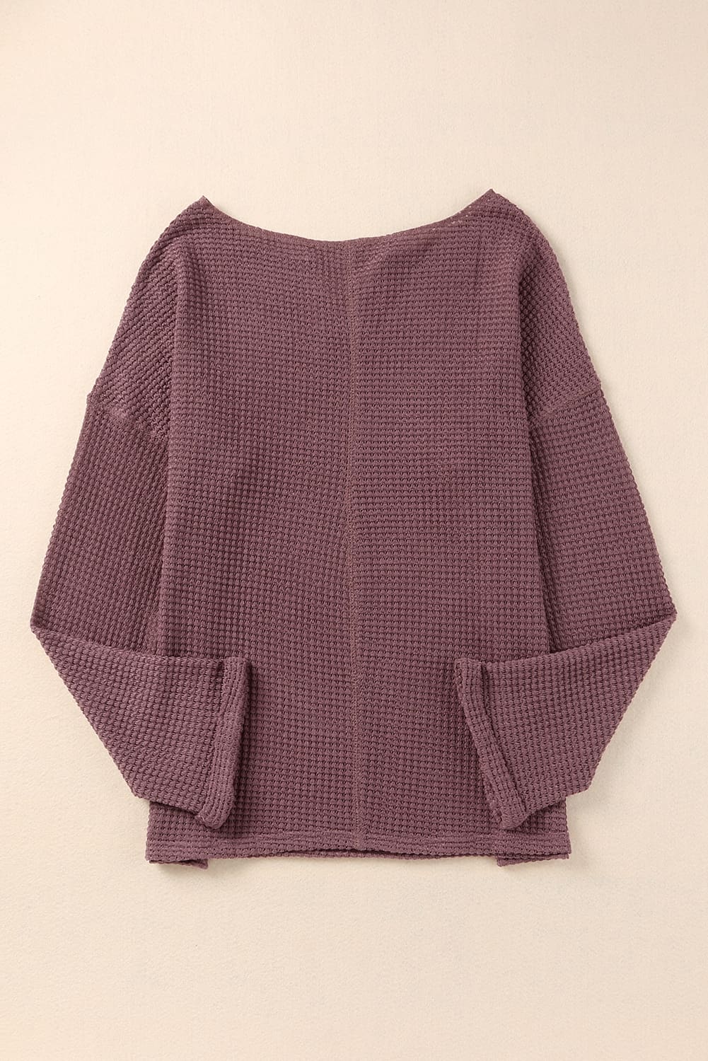 Purple Waffle Knit Split V Neck Drop Shoulder Long Sleeve Top Long Sleeve Tops 8cc7118c65fcfe63