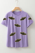 Wisteria Sequin Halloween Bat Patched Casual T Shirt Graphic Tees 8cc83f483f307227