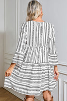 Black Striped Fringe Tie Neck Bell Sleeve V Neck Mini Dress Short Dresses 8ce0f25500c974b4