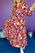 Purple Floral Print Collared Tiered Flowy Long Dress Maxi Dresses 8ceeff9d644234f8